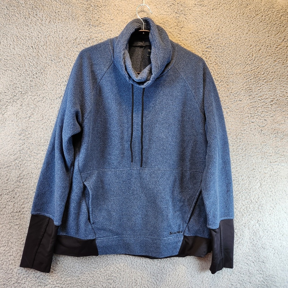 Simms Fishing Rivershed Sweater Womens Large Blue Fleece Lining Pockets Pullover